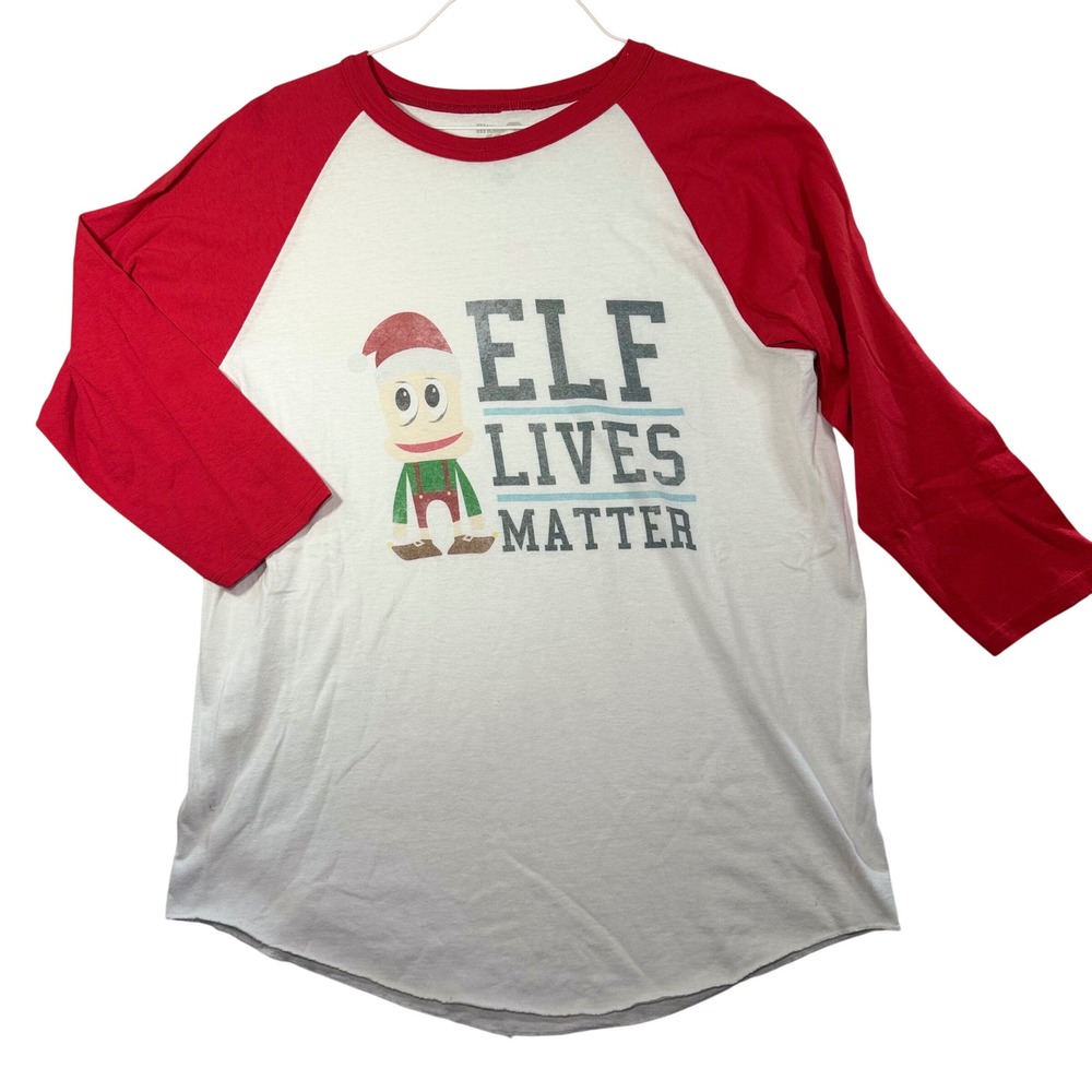 American AF Elf Lives Matter Christmas Raglan Baseball Tee Red White XL